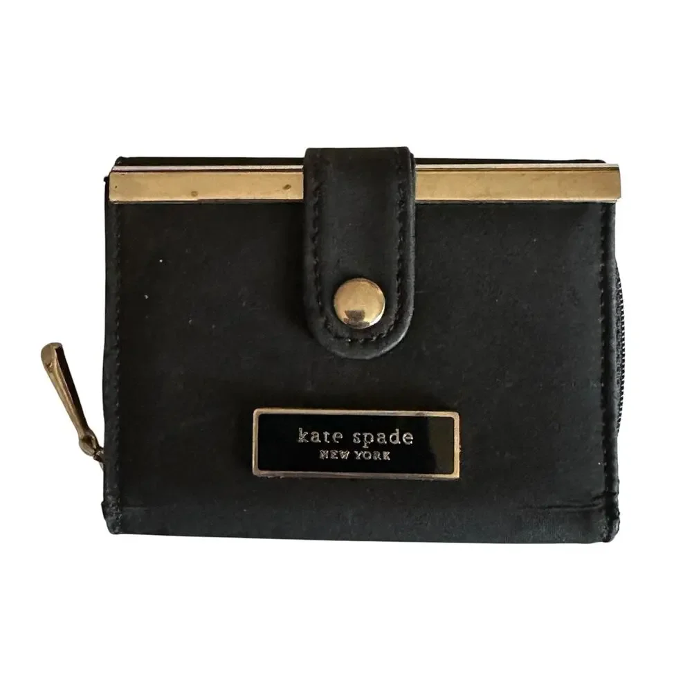 Kate Spade Black Nylon Trifold Wallet Black Coin Purse Mini